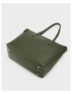 Madison Accessories Inga Large Zip Top Tote Bag with Laptop Pocket in Green