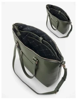 Madison Accessories Inga Large Zip Top Tote Bag with Laptop Pocket in Green