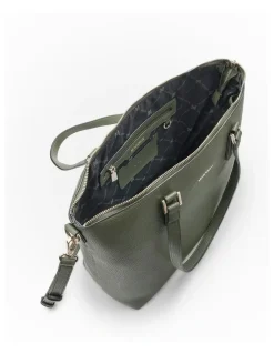 Madison Accessories Inga Large Zip Top Tote Bag with Laptop Pocket in Green