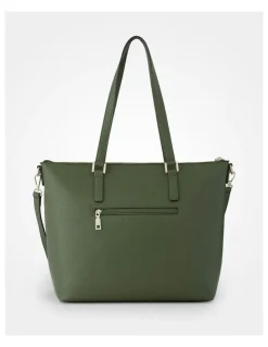 Madison Accessories Inga Large Zip Top Tote Bag with Laptop Pocket in Green
