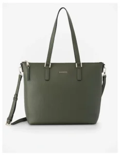 Madison Accessories Inga Large Zip Top Tote Bag with Laptop Pocket in Green