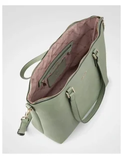 Madison Accessories Inga Large Zip Top Tote Bag with Laptop Pocket in Green