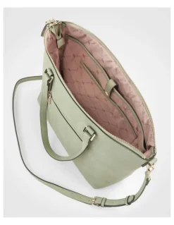 Madison Accessories Inga Large Zip Top Tote Bag with Laptop Pocket in Green