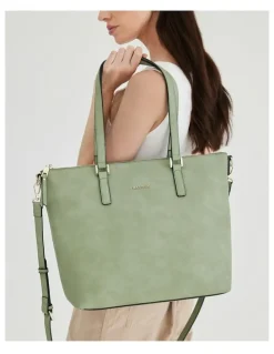 Madison Accessories Inga Large Zip Top Tote Bag with Laptop Pocket in Green