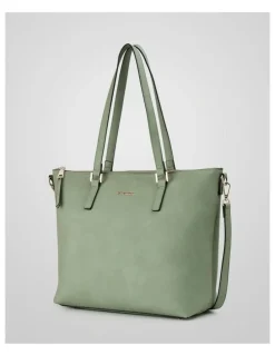 Madison Accessories Inga Large Zip Top Tote Bag with Laptop Pocket in Green
