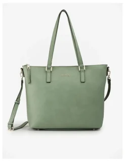 Madison Accessories Inga Large Zip Top Tote Bag with Laptop Pocket in Green