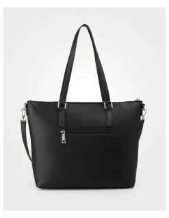 Madison Accessories Inga Large Zip Top Tote Bag with Laptop Pocket in Black