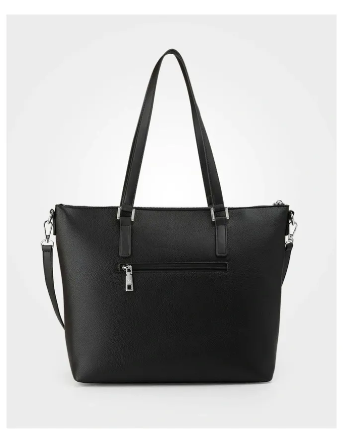 Madison Accessories Inga Large Zip Top Tote Bag with Laptop Pocket in Black