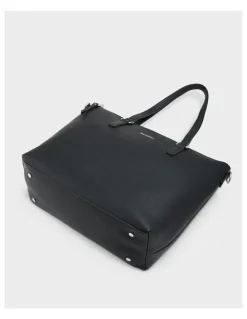 Madison Accessories Inga Large Zip Top Tote Bag with Laptop Pocket in Black