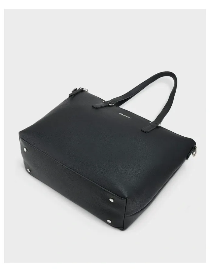 Madison Accessories Inga Large Zip Top Tote Bag with Laptop Pocket in Black
