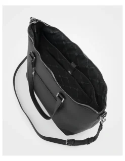 Madison Accessories Inga Large Zip Top Tote Bag with Laptop Pocket in Black