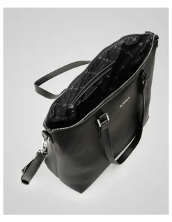 Madison Accessories Inga Large Zip Top Tote Bag with Laptop Pocket in Black