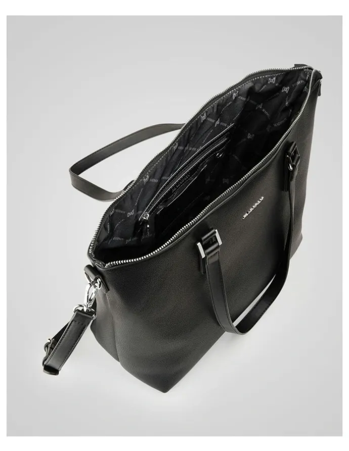 Madison Accessories Inga Large Zip Top Tote Bag with Laptop Pocket in Black