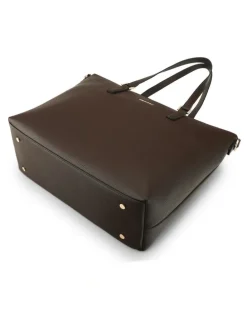 Madison Accessories Inga Large Zip Top Tote Bag with Laptop Pocket Monogram Bag Strap in Chocolate