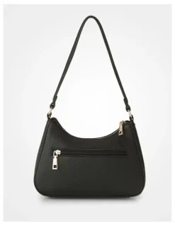 Madison Accessories Jo Convertible Small Hobo Shoulder Bag with Monogram Crossbody Strap in Black