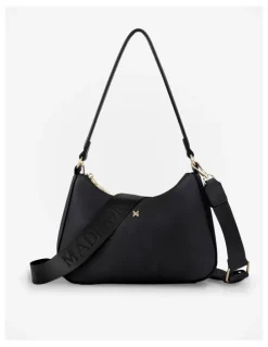 Madison Accessories Jo Convertible Small Hobo Shoulder Bag with Monogram Crossbody Strap in Black
