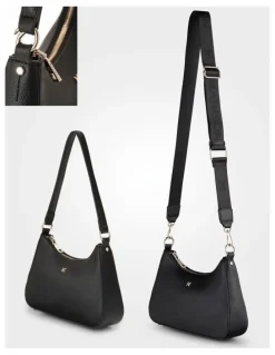 Madison Accessories Jo Convertible Small Hobo Shoulder Bag with Monogram Crossbody Strap in Black