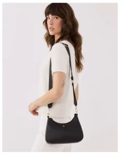 Madison Accessories Jo Convertible Small Hobo Shoulder Bag with Monogram Crossbody Strap in Black