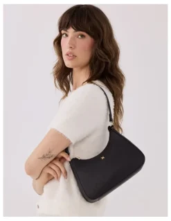Madison Accessories Jo Convertible Small Hobo Shoulder Bag with Monogram Crossbody Strap in Black