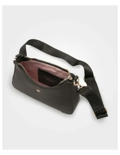 Madison Accessories Jo Convertible Small Hobo Shoulder Bag with Monogram Crossbody Strap in Black