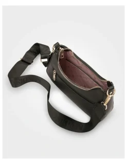 Madison Accessories Jo Convertible Small Hobo Shoulder Bag with Monogram Crossbody Strap in Black