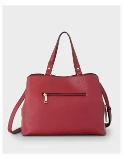 Madison Accessories Katherine Medium Satchel with 3 Compartments & Crossbody Strap Bag in Red