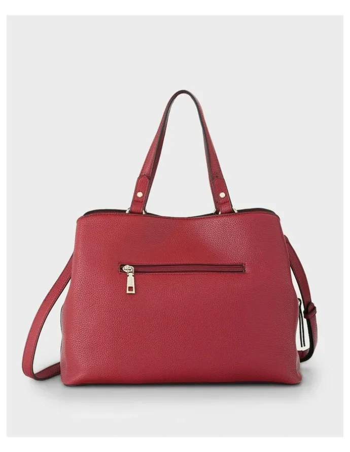 Madison Accessories Katherine Medium Satchel with 3 Compartments & Crossbody Strap Bag in Red
