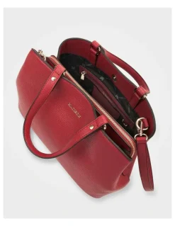 Madison Accessories Katherine Medium Satchel with 3 Compartments & Crossbody Strap Bag in Red