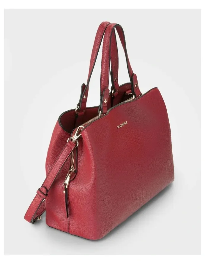 Madison Accessories Katherine Medium Satchel with 3 Compartments & Crossbody Strap Bag in Red