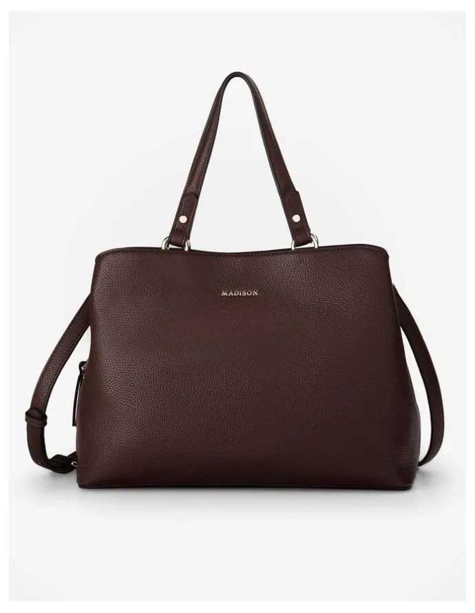 Madison Accessories Katherine Medium Satchel with 3 Compartments & Crossbody Strap Bag in Brown