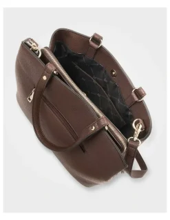 Madison Accessories Katherine Medium Satchel with 3 Compartments & Crossbody Strap Bag in Brown