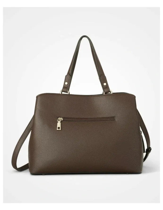 Madison Accessories Katherine Medium Satchel with 3 Compartments & Crossbody Strap Bag in Brown