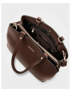 Madison Accessories Katherine Medium Satchel with 3 Compartments & Crossbody Strap Bag in Brown