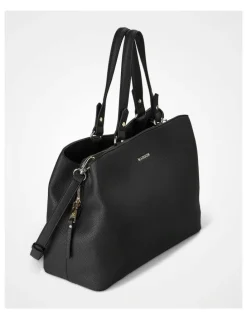 Madison Accessories Katherine Medium Satchel with 3 Compartments & Crossbody Strap in Black