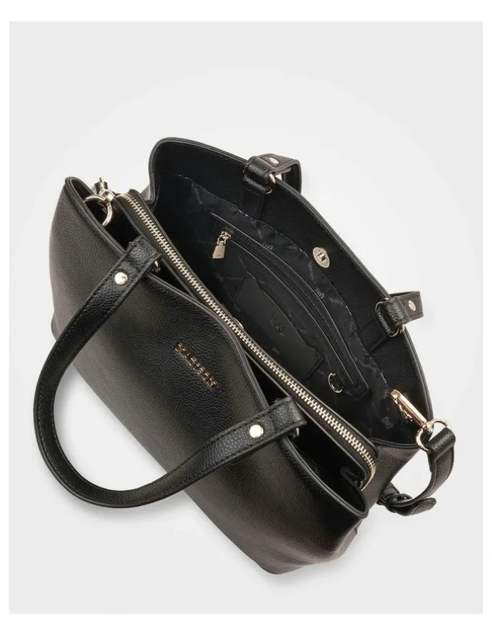 Madison Accessories Katherine Medium Satchel with 3 Compartments & Crossbody Strap in Black