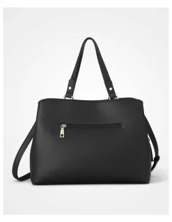 Madison Accessories Katherine Medium Satchel with 3 Compartments & Crossbody Strap in Black