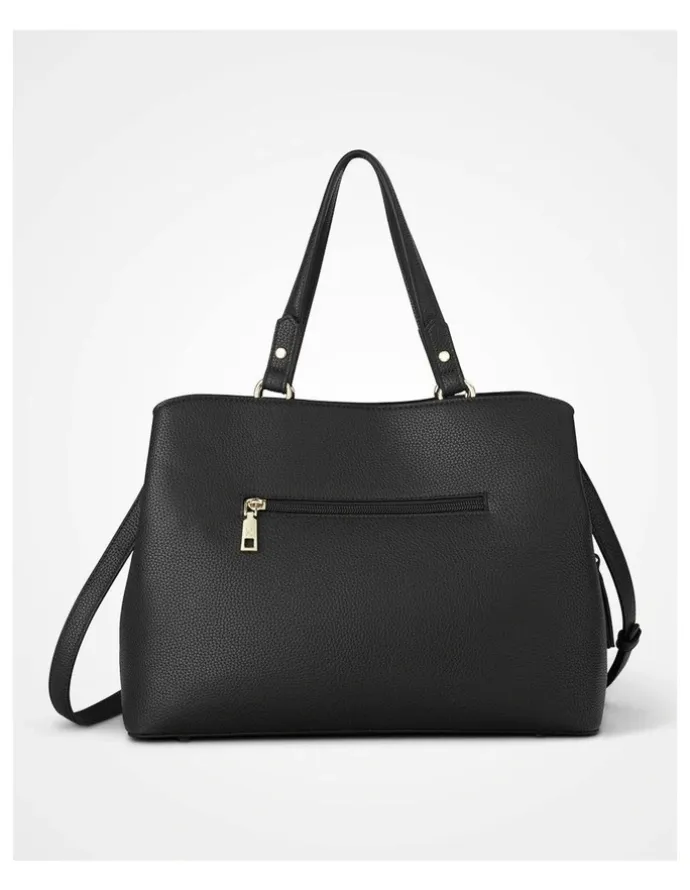Madison Accessories Katherine Medium Satchel with 3 Compartments & Crossbody Strap in Black