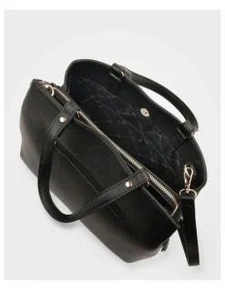 Madison Accessories Katherine Medium Satchel with 3 Compartments & Crossbody Strap in Black