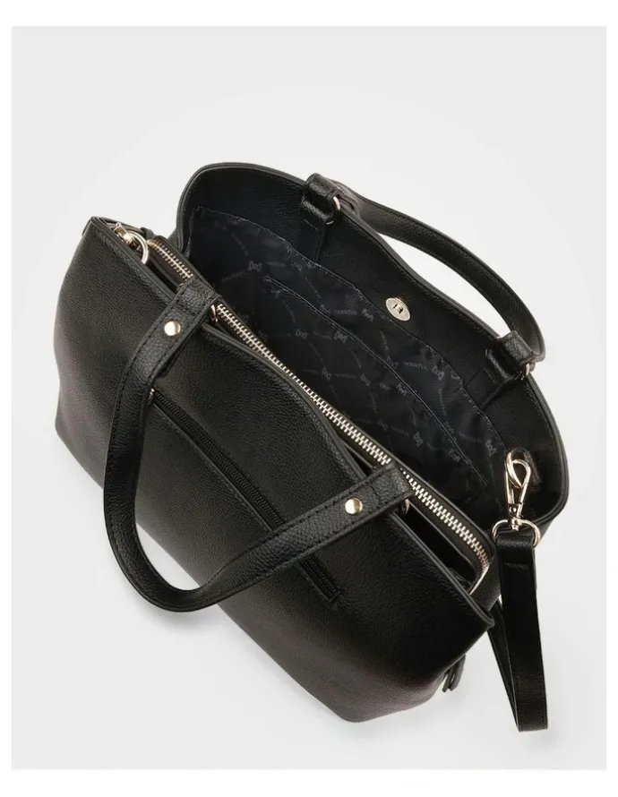 Madison Accessories Katherine Medium Satchel with 3 Compartments & Crossbody Strap in Black