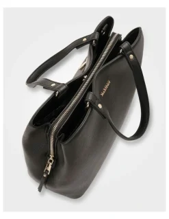 Madison Accessories Katherine Medium Satchel with 3 Compartments & Crossbody Strap in Black