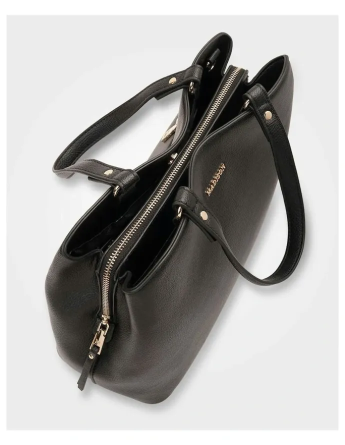 Madison Accessories Katherine Medium Satchel with 3 Compartments & Crossbody Strap in Black