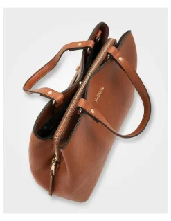 Madison Accessories Katherine Medium Satchel with 3 Compartments & Crossbody Strap Bag in Brown