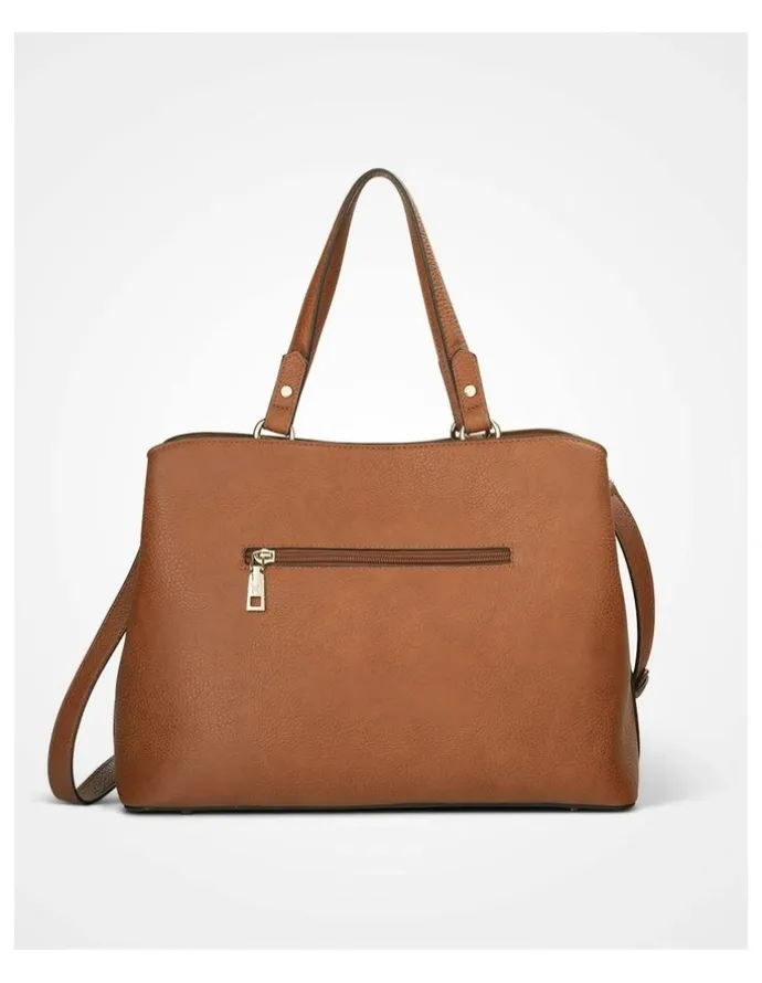 Madison Accessories Katherine Medium Satchel with 3 Compartments & Crossbody Strap Bag in Brown