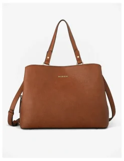 Madison Accessories Katherine Medium Satchel with 3 Compartments & Crossbody Strap Bag in Brown