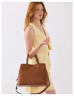 Madison Accessories Katherine Medium Satchel with 3 Compartments & Crossbody Strap Bag in Brown
