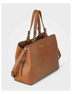 Madison Accessories Katherine Medium Satchel with 3 Compartments & Crossbody Strap Bag in Brown