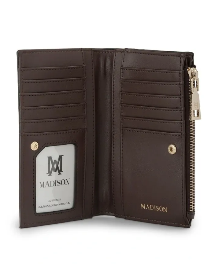 Madison Accessories Lexi Medium Bi-Fold Zip Wallet in Chocolate