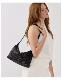 Madison Accessories Logan Weave Zip Top Medium Hobo Shoulder Bag in Black