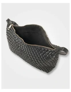 Madison Accessories Logan Weave Zip Top Medium Hobo Shoulder Bag in Black