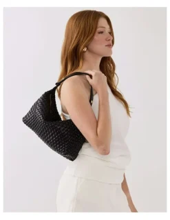 Madison Accessories Logan Weave Zip Top Medium Hobo Shoulder Bag in Black